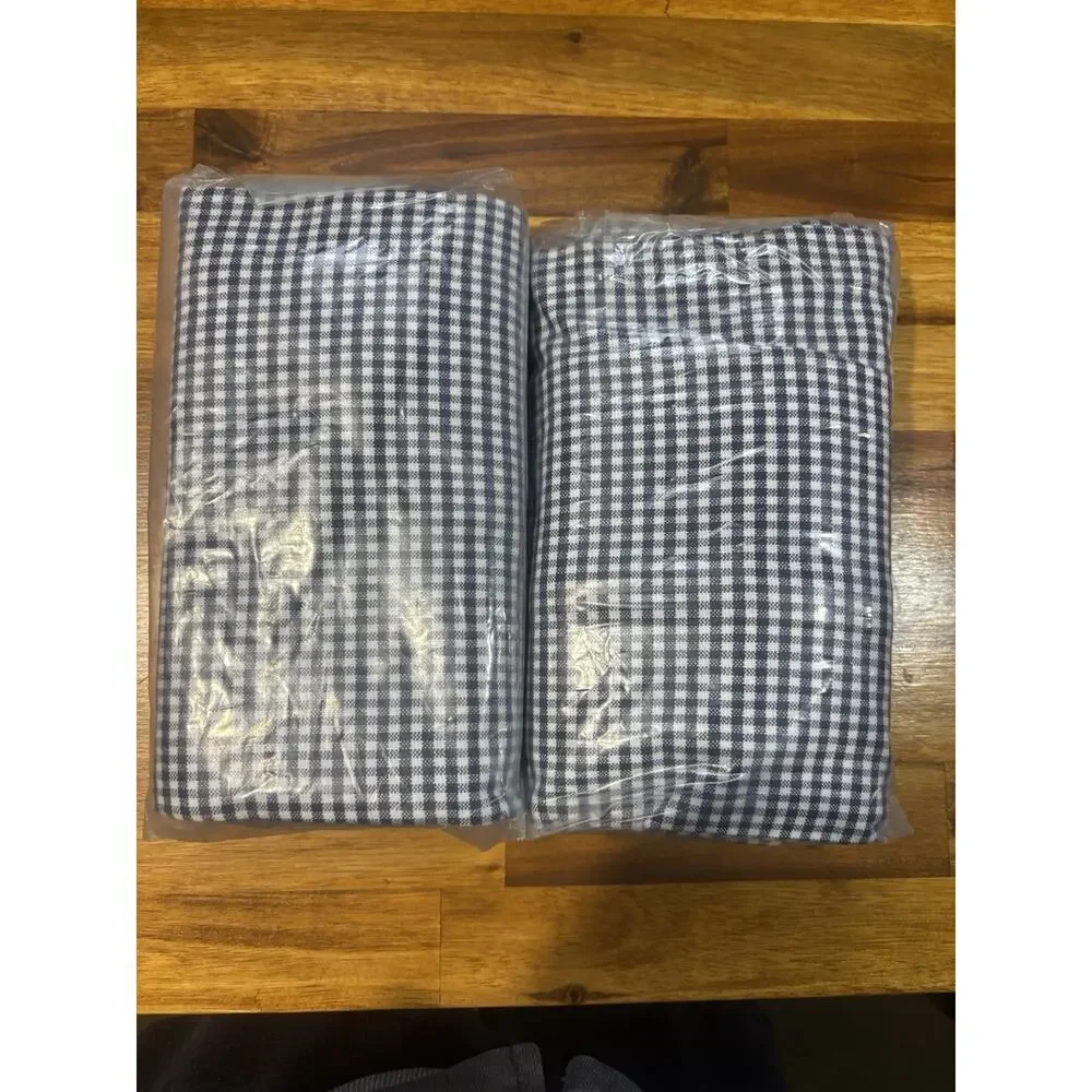 NWT JCPenney Home Gingham Check Curtains Classic Navy Tiers 64x36 Pair Set 2